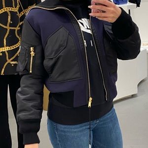 Versace Intarsia Navy Wool/Nylon Cropped Bomber (42)